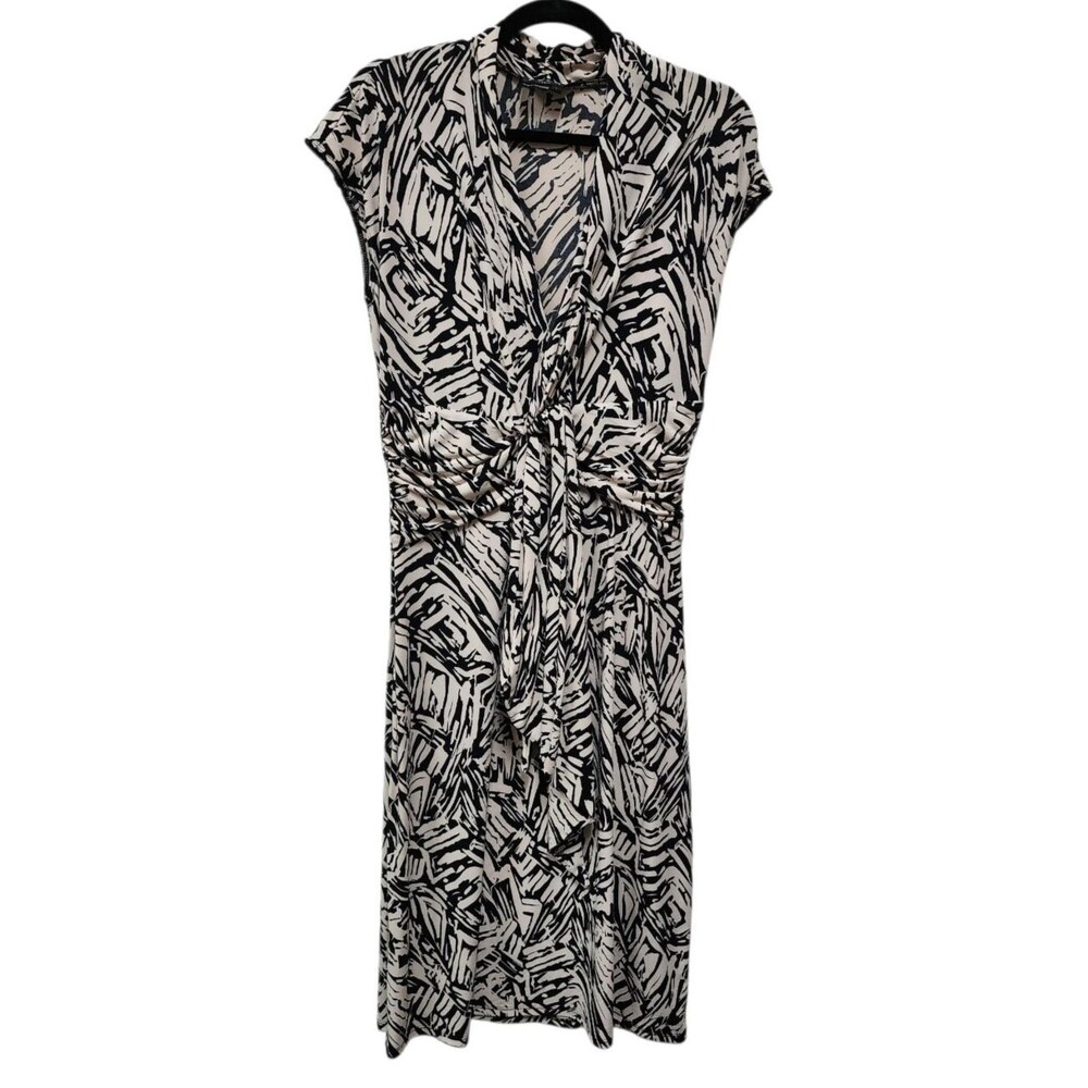BCBG Paris - Women’s Faux Wrap Cap Sleeve Dress - Size L - Black & White